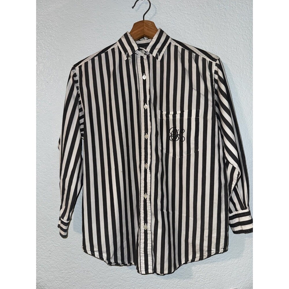 Vintage Calvin Klein Sport Petite Shirt Womens P Black White Stripe Monogram